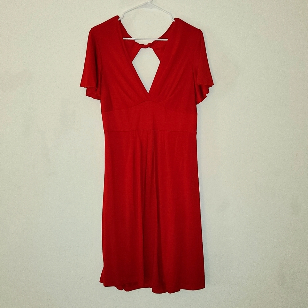 Avon flutter sleeve open back dress